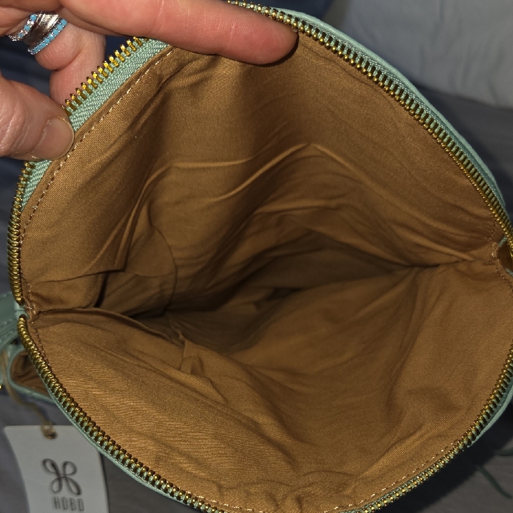 Pale Green Crossbody Bag with Gold Hardware and Flap Closure - Picture 8 of 12